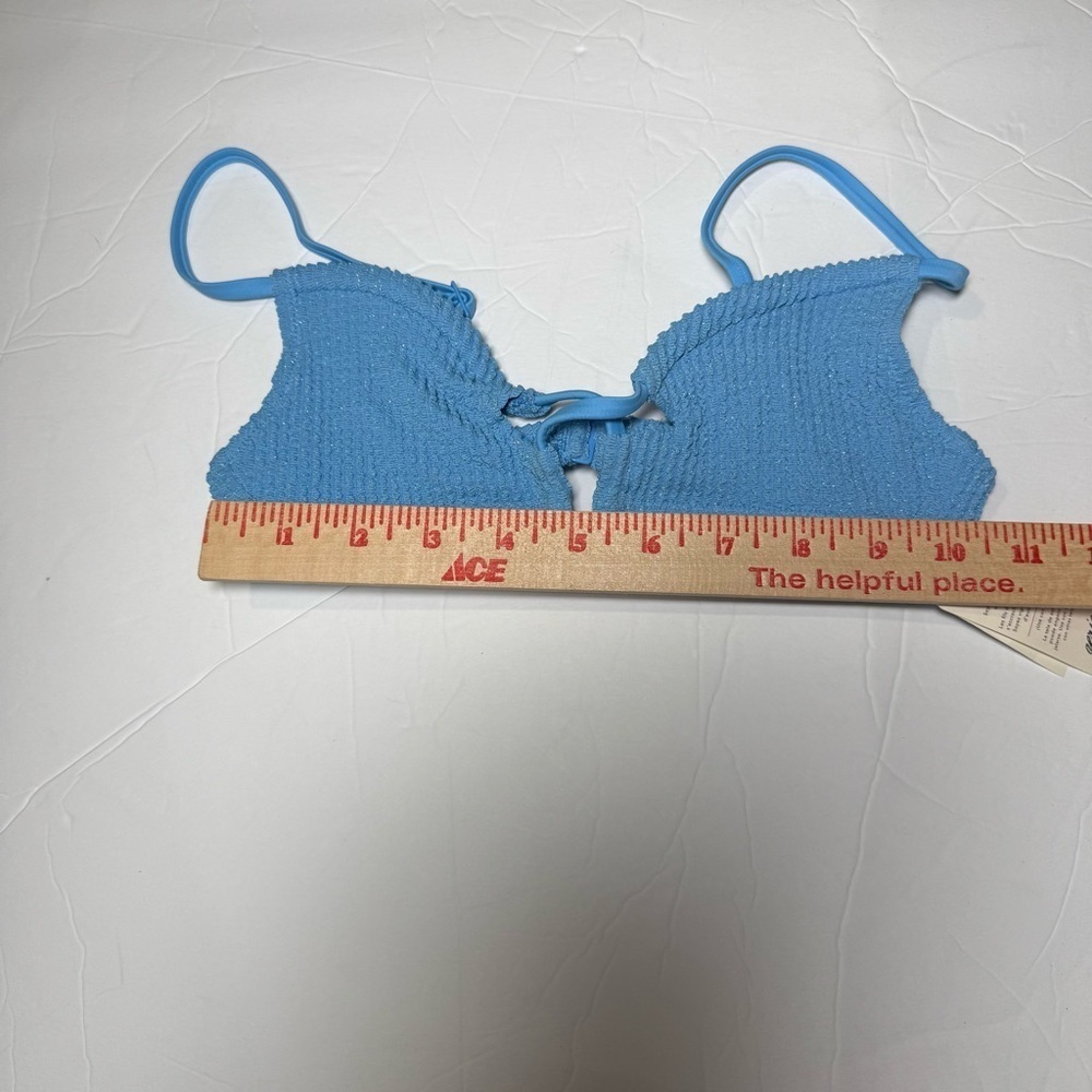 Aerie Shimmery Crinkle Lace Up Scoop Bikini Top XXS Blue NWT UPF 50 PROTECTION - Picture 4 of 10